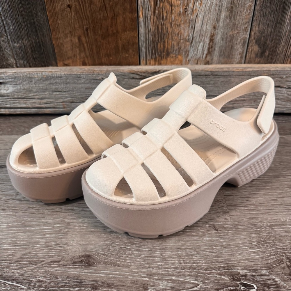 Crocs Stomp Fisherman Sandals Almond Tint Chunky Platform Women’s 7 - Picture 2 of 7
